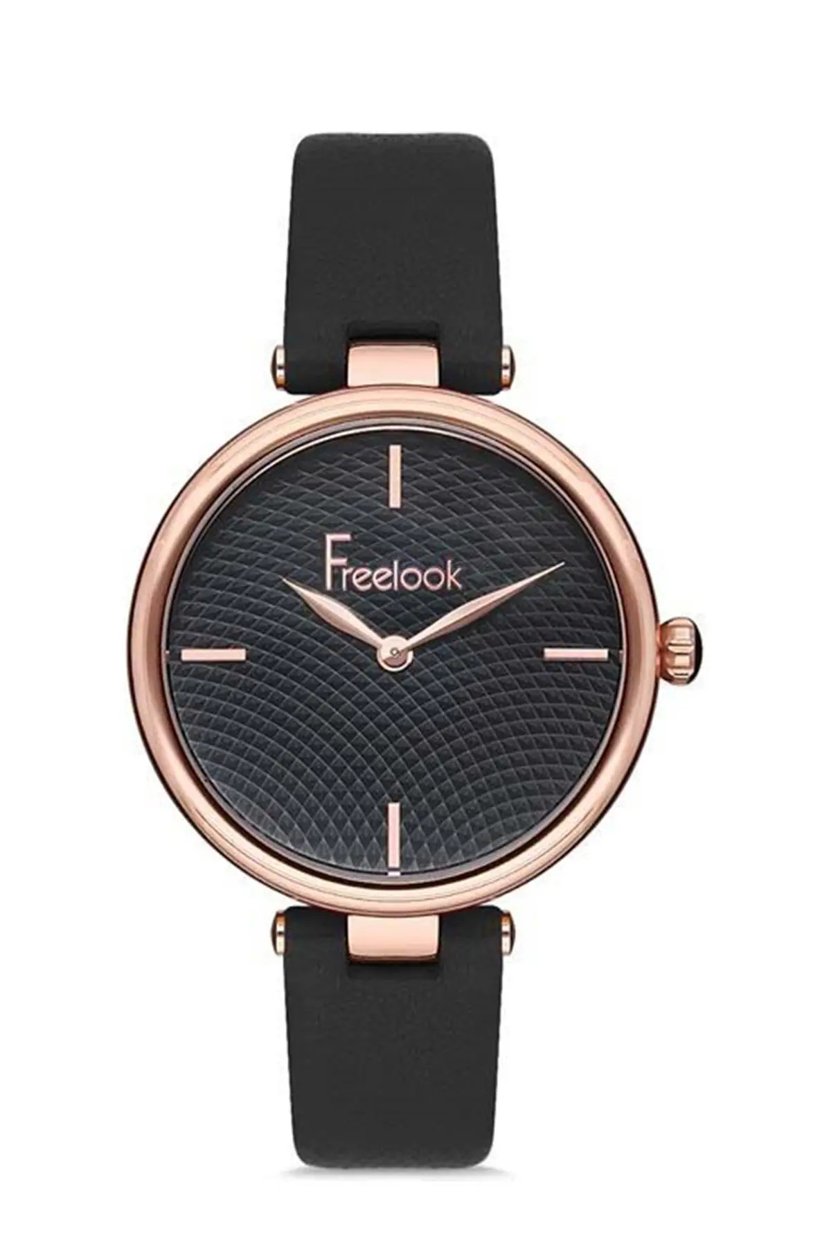 Kadın Rose Gold-siyah Çelik Kasa Yuvarlak Kadran Deri Kordonlu Kol Saati Quartz Mekanizma Analog Ekr