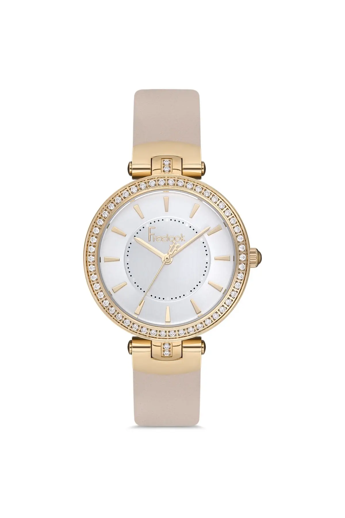 Kadın Rose Gold-beyaz Çelik Kasa Yuvarlak Kadran Deri Kordonlu Kol Saati Quartz Mekanizma Analog Ekr