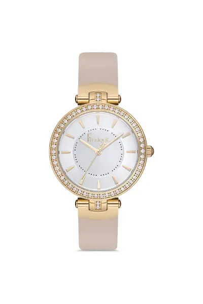 Kadın Rose Gold-beyaz Çelik Kasa Yuvarlak Kadran Deri Kordonlu Kol Saati Quartz Mekanizma Analog Ekr