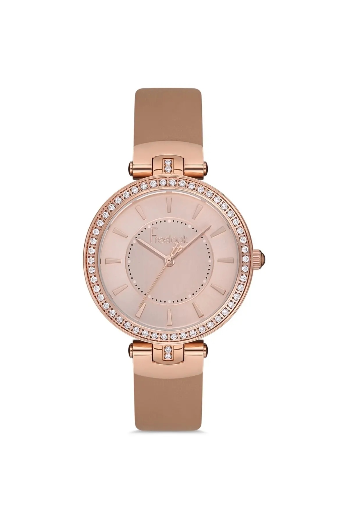 Kadın Rose Gold-pembe Çelik Kasa Yuvarlak Kadran Deri Kordonlu Kol Saati Quartz Mekanizma Analog Ekr