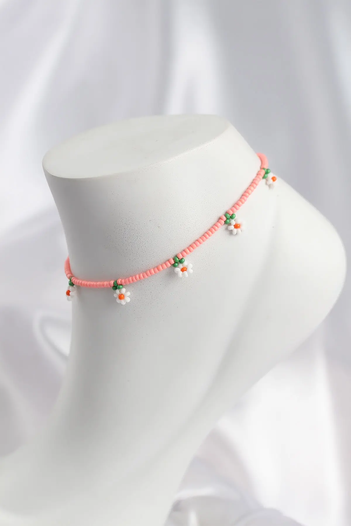 Pembe Renk Boncuklu Papatya Motifli Halhal TJ-HH1668