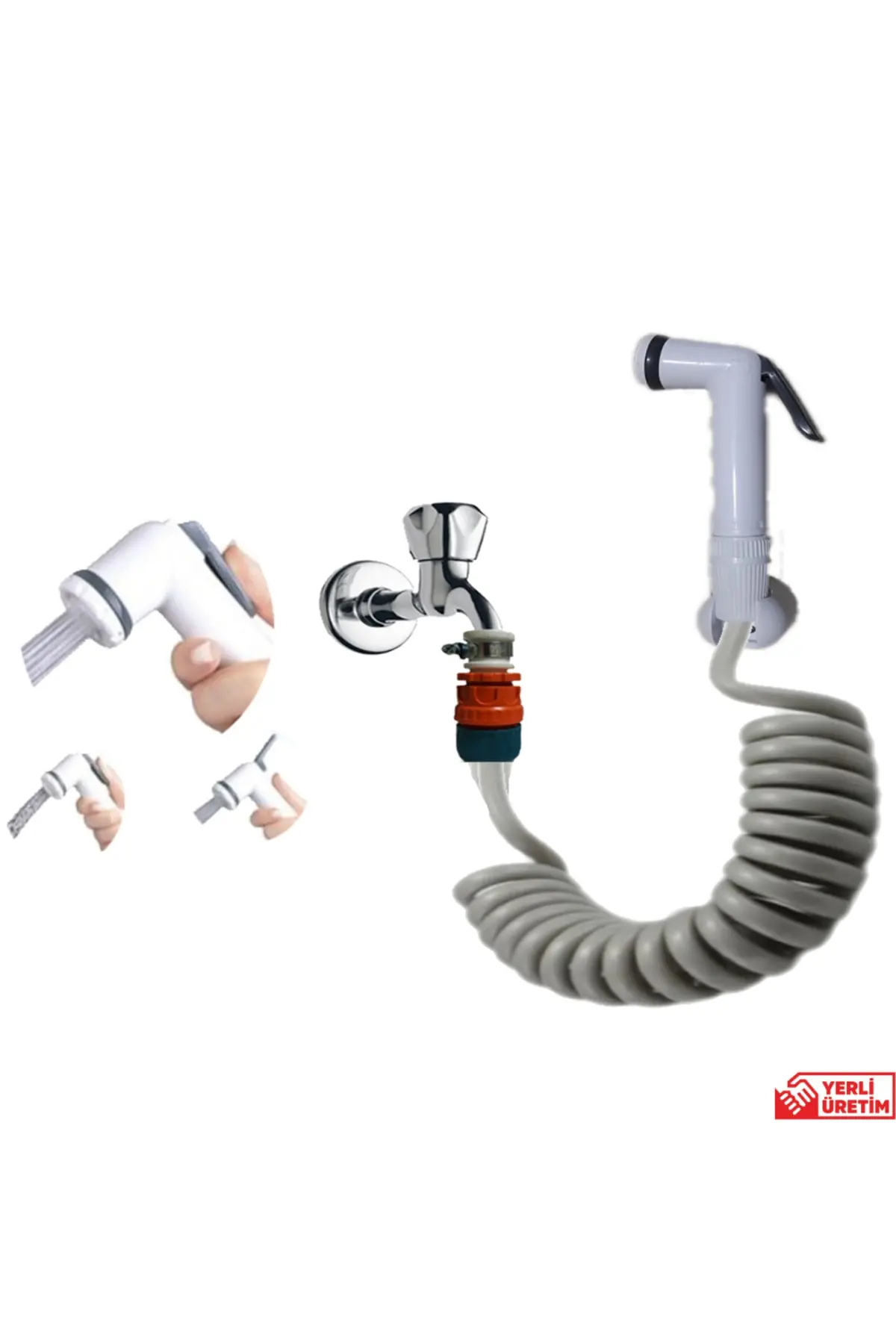 Spiral Mandallı Şattaf Başlıklı Sulama Yıkama Ayarlı Set Gri 2 Metre Yerli