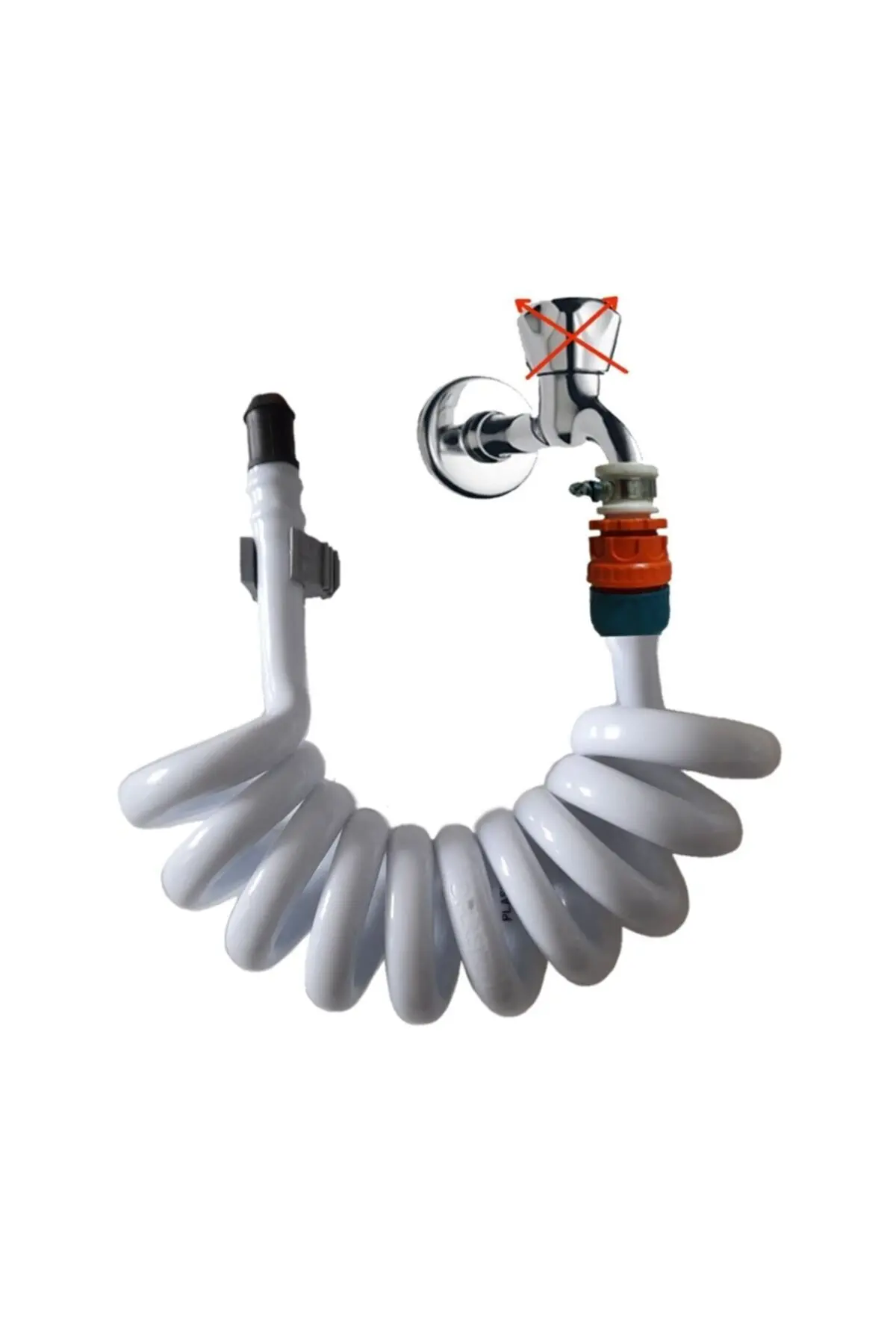 Spiral Wc Banyo Balkon Yıkama Hortum Seti Duvar Sabitlemeli 4 Metre Beyaz