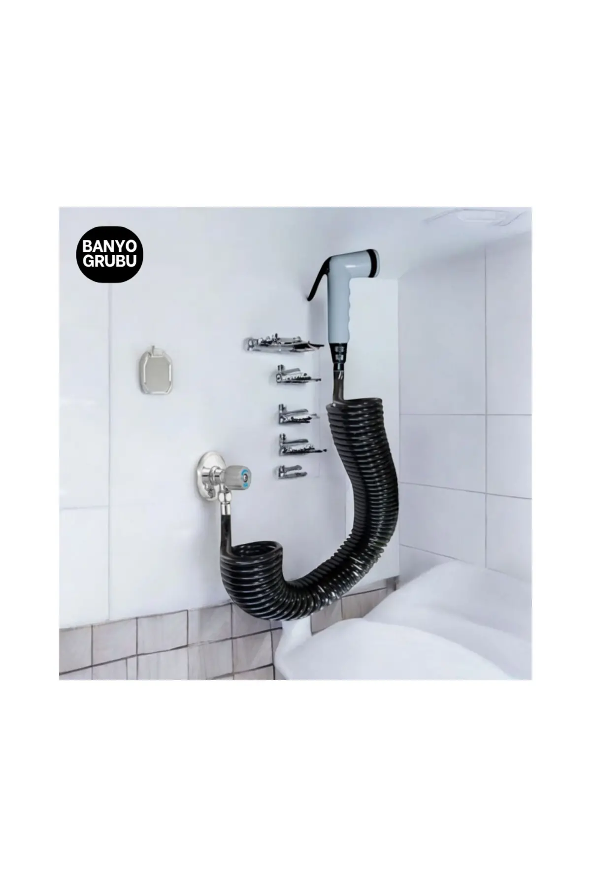 Spiral Şattaf (Bide) Başlıklı Taharet Matik 1/2 Bağlantılı  Siyah Inci 3.5 Metre