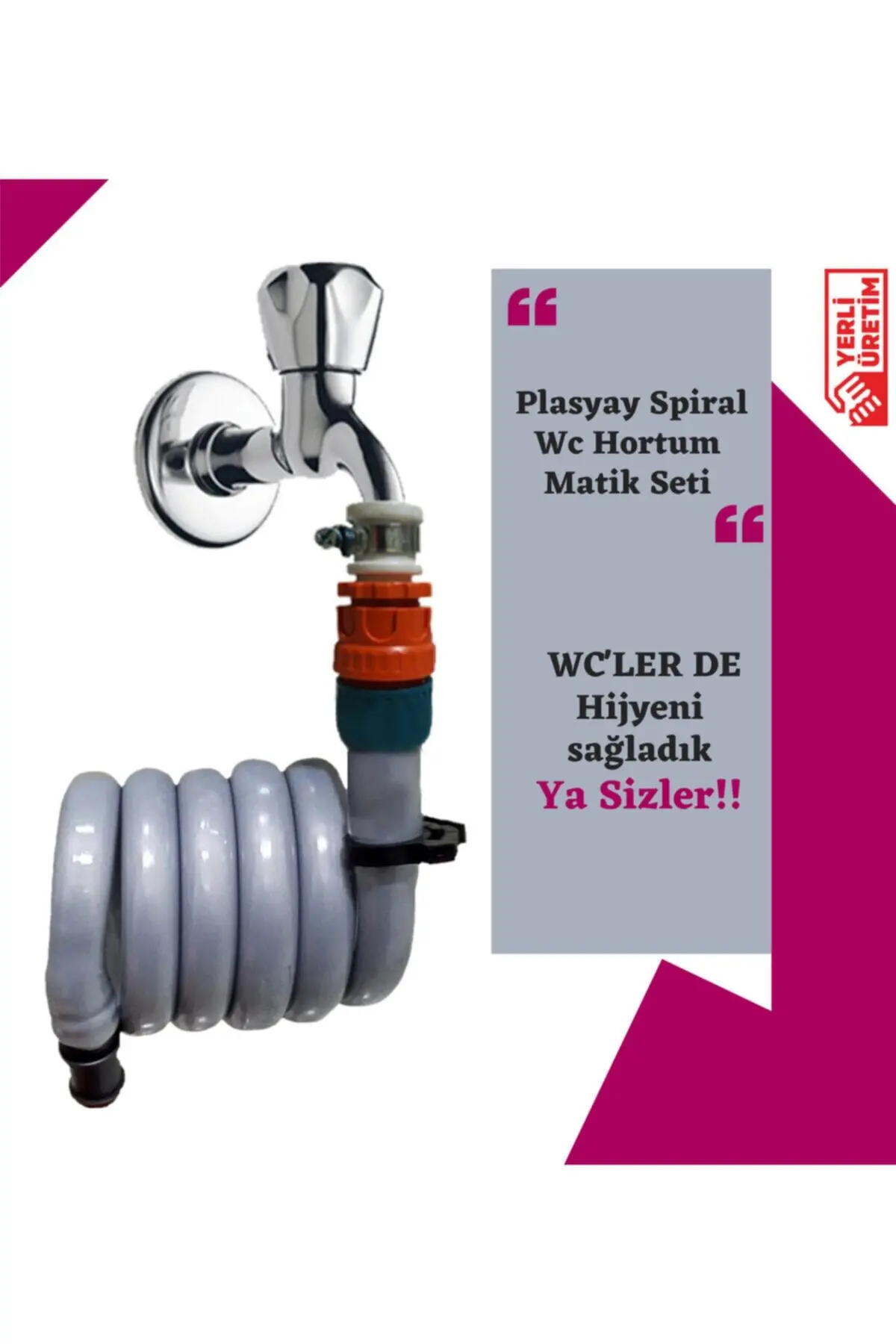 Spiral Wc Hortum Matik Seti Yeni Özel Gri 100 CM