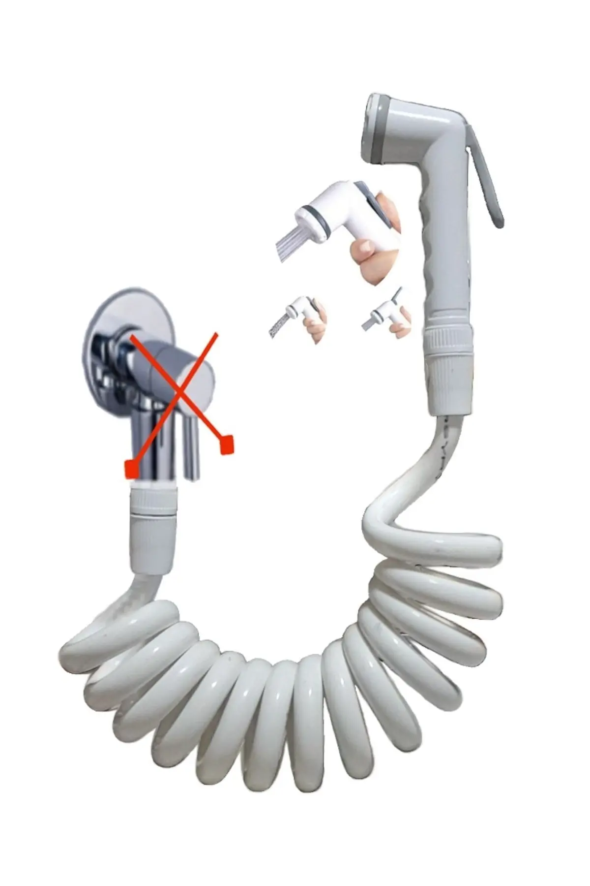 Spiral Mandallı Şattaf Başlıklı Sulama Yıkama Ayarlı Set Beyaz 4 Metre Yerli