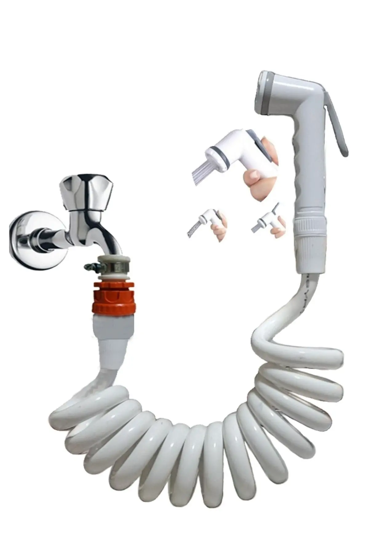Spiral Mandallı Şattaf Başlıklı Sulama Yıkama Ayarlı Set Beyaz 3 Metre Yerli