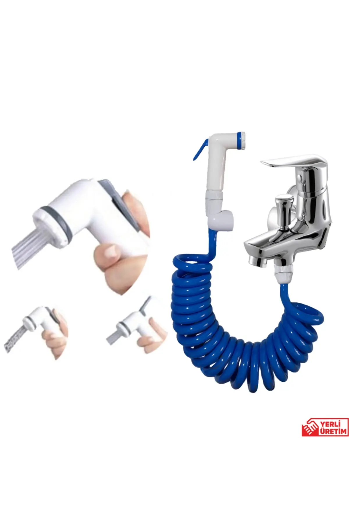 Spiral Mandallı Şattaf Başlıklı Sulama Yıkama Ayarlı Set Mavi 2 Metre Yerli