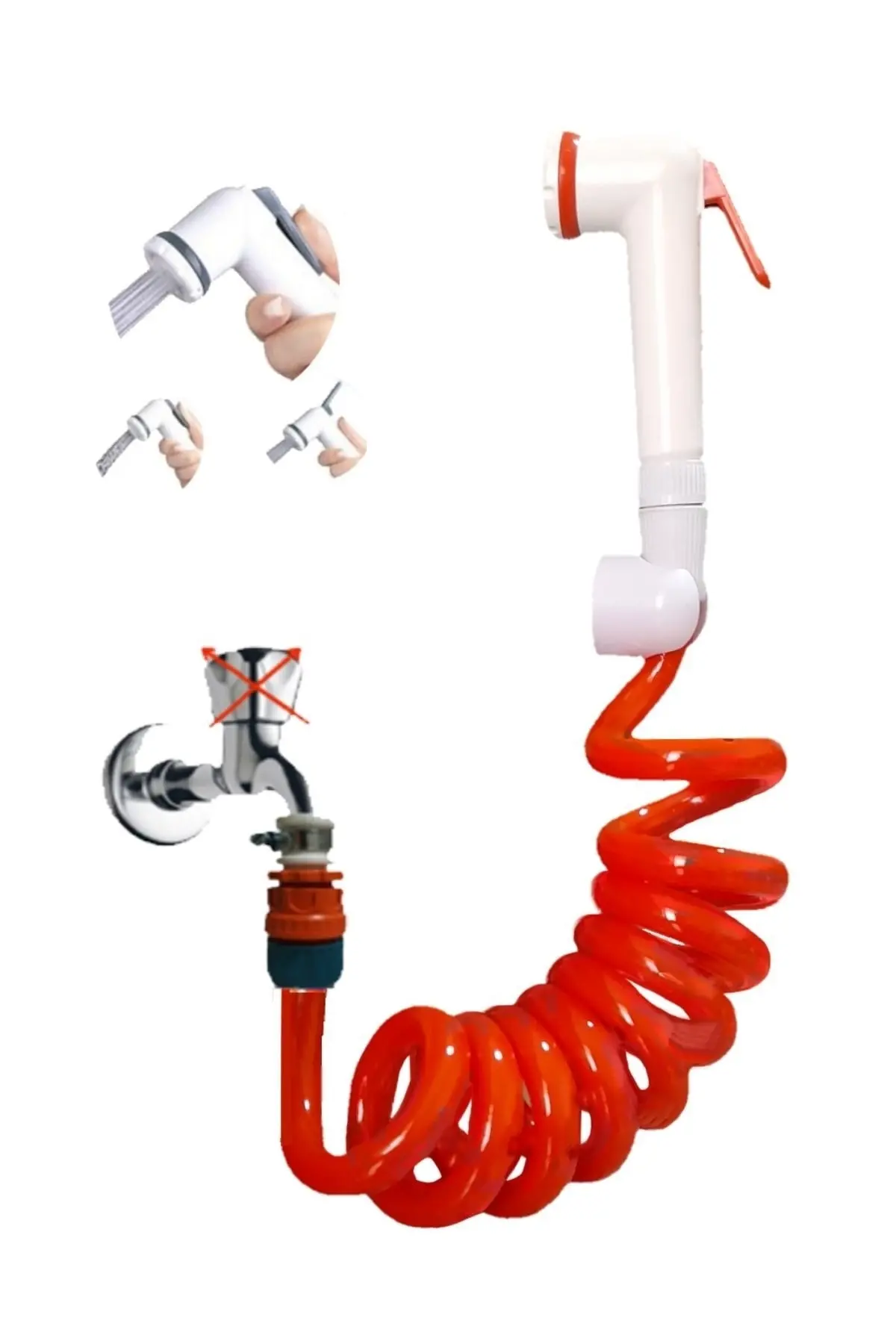 Spiral Mandallı Şattaf Başlıklı Sulama Yıkama Ayarlı Set Turuncu 3 Metre Yerli