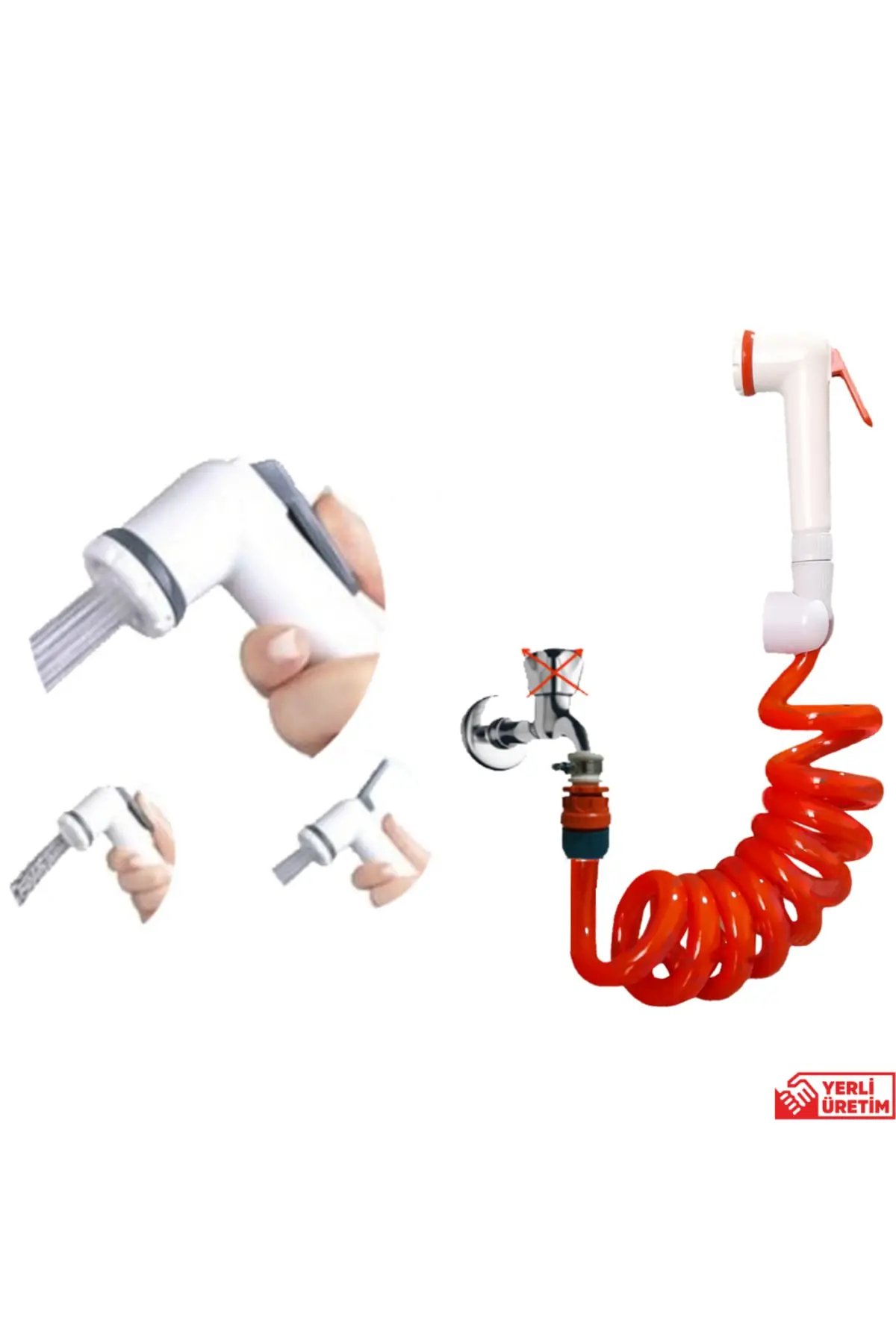 Spiral Mandallı Şattaf Başlıklı Sulama Yıkama Ayarlı Set Turuncu 2 Metre Yerli