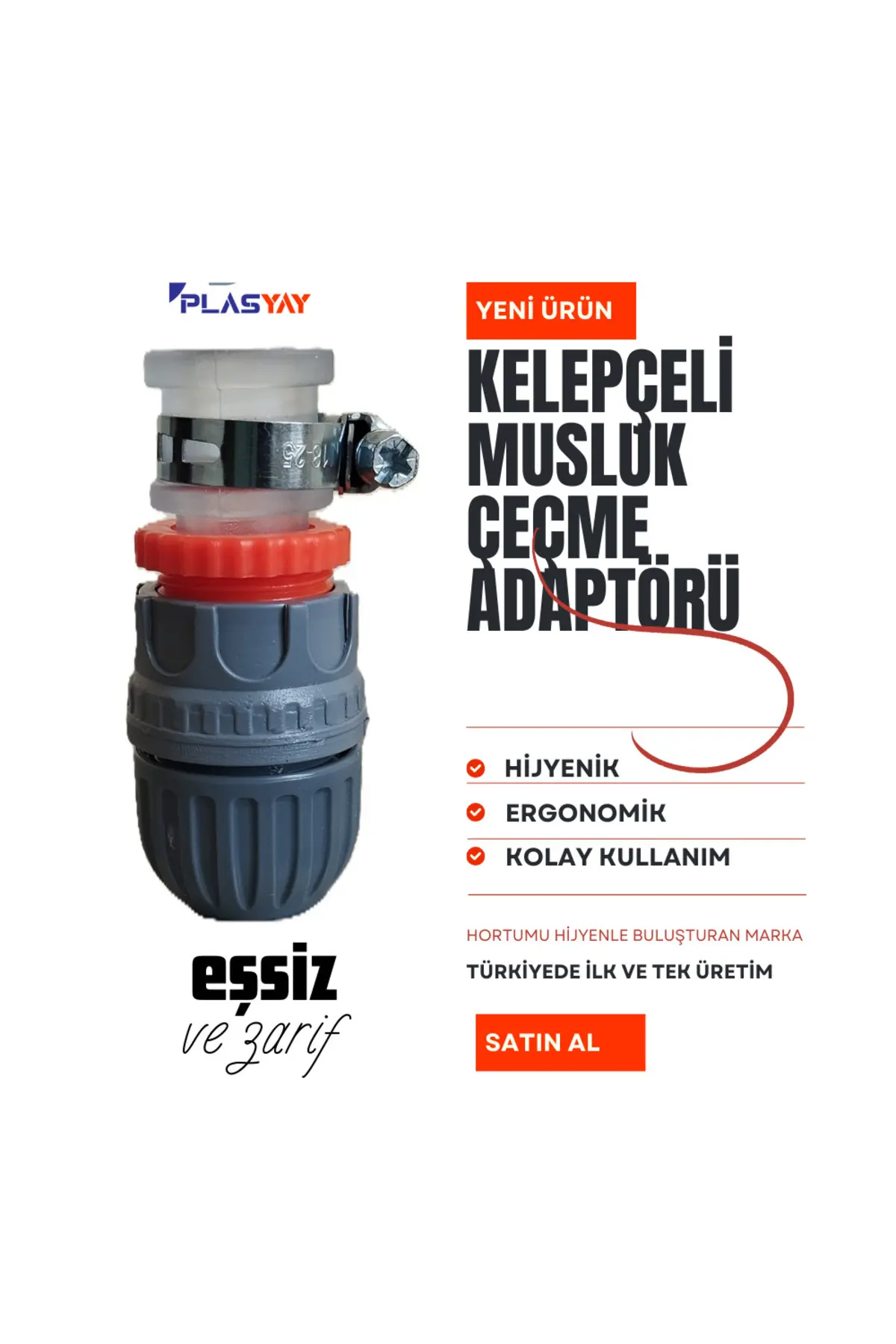 Kelepçe Adaptörlü Musluk (3/4) ve Çeşme Hortum Bağlantı Rekoru Gri