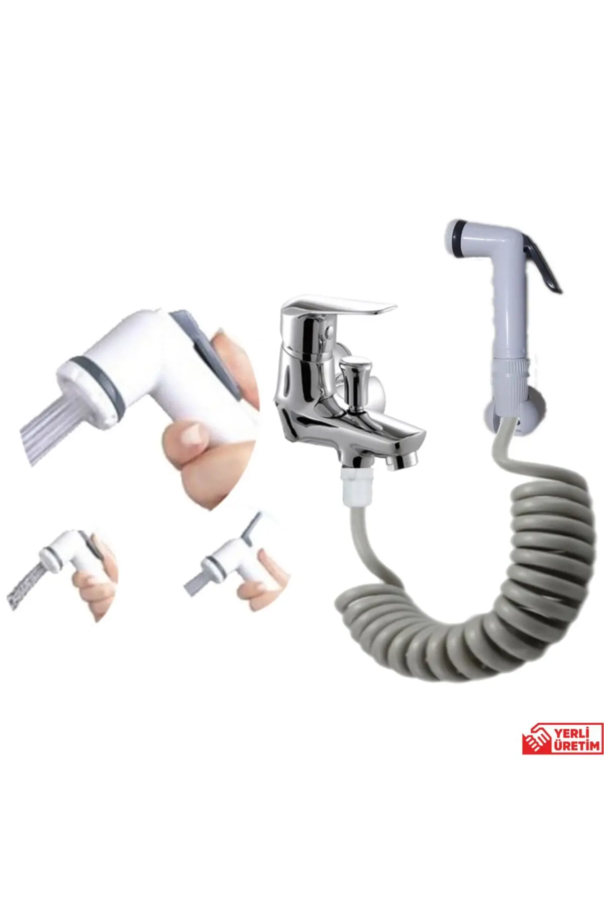 Spiral Mandallı Şattaf Başlıklı Duş Hortum Seti Gri 2 Metre