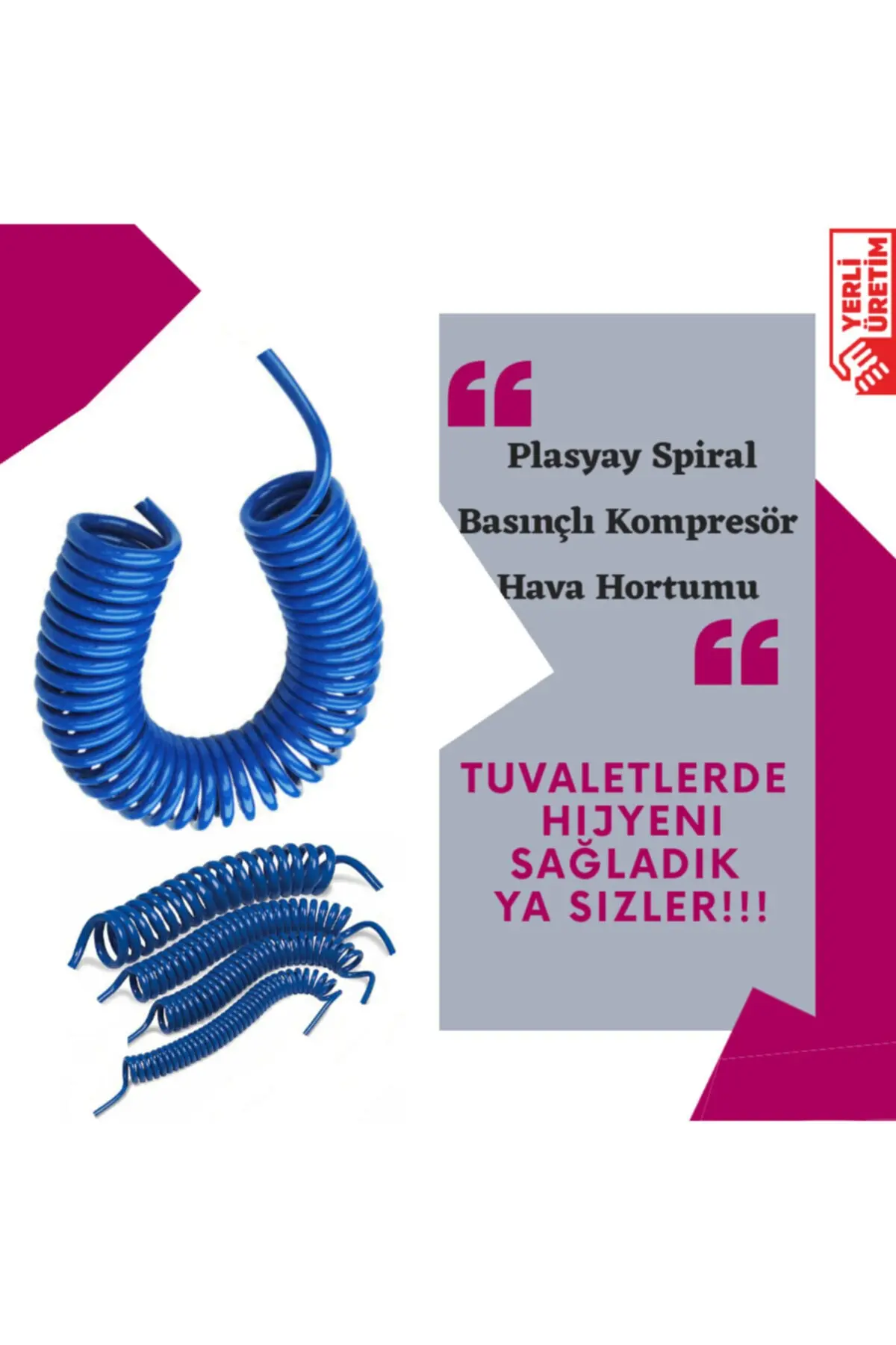 Spiral Basınçlı Kompresör Hava Hortumu 8x14 mm 5 metre Mavi
