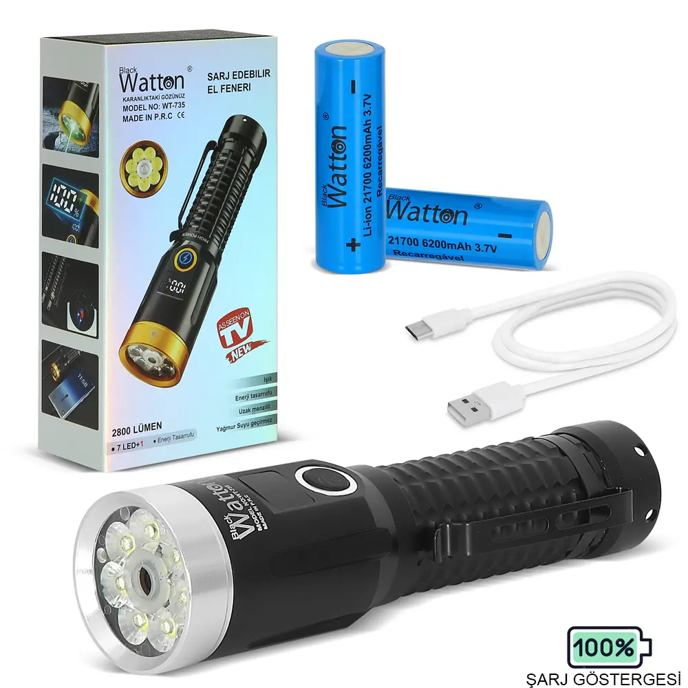 2800 Lümen Özel Seri LED Çalışma Lambası – Yeşil Özellikli, Mıknatıslı, USB Şarjlı El Feneri WT-735