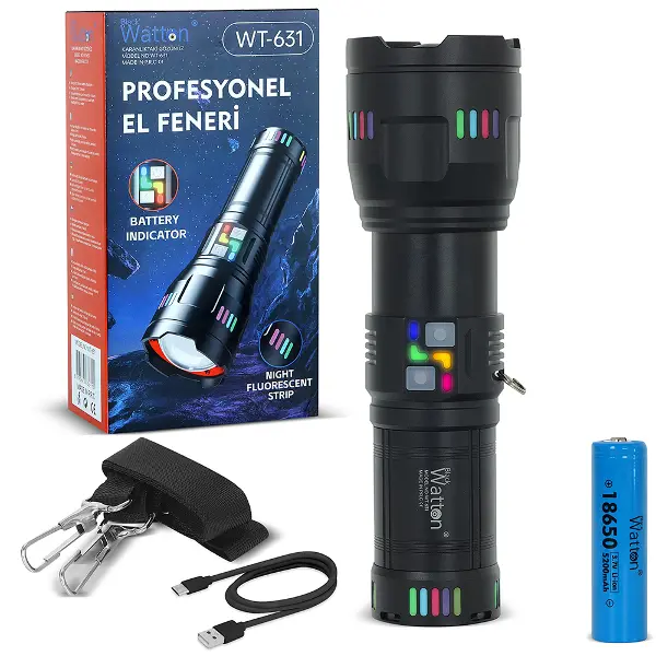 30000 Lümen Profesyonel El Feneri Yüksek Performanslı Güçlü LED Aydınlatma WT-631