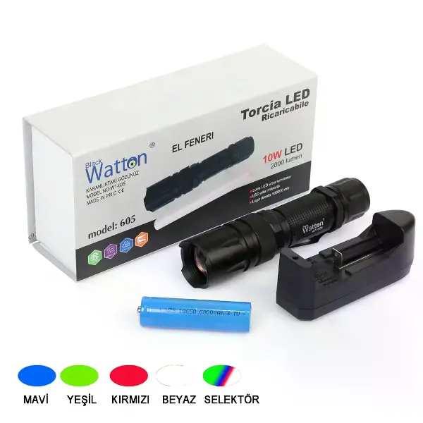 10W 2000 Lümen 4 Renkli Güçlü LED El Feneri Yüksek Performans Aydınlatma WT-605