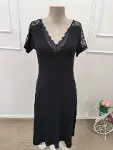 Kadın Kısa Kollu Dantel V Yakalı Midi Viskon Elbise-4