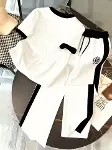 Kadın Kısa Kollu Bisiklet Yaka Viskon Iki Iplik Bluz Ve Pantolon Ikili Takım-4