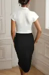 Kadın Kısa Kollu Kruvaze Yaka Krep Elbise (Kemersiz)-9