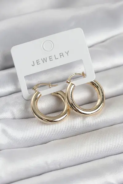 Gold Renk Pirinç Halka 25 mm Kadın Küpe TJ-BKP11757