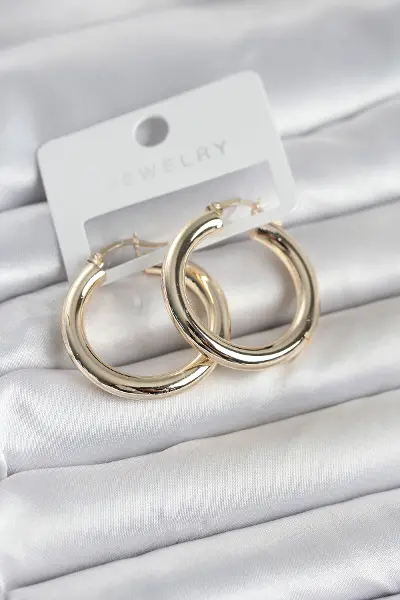 Gold Renk Pirinç Halka 30 mm Kadın Küpe TJ-BKP11759