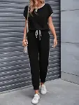 Kadın Kısa Kollu Yuvarlak Yakalı şerit Detaylı Viskon Iki Iplik Bluz Ve Pantolon Ikili Takım-2