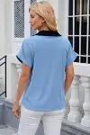 Kadın Kısa Kollu V Yakalı önden şerit Detaylı Sandy Bluz-4