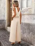 Kadın Askıdan Bağlamalı V Yakalı Belden Süs Bağcıklı Tulum-4