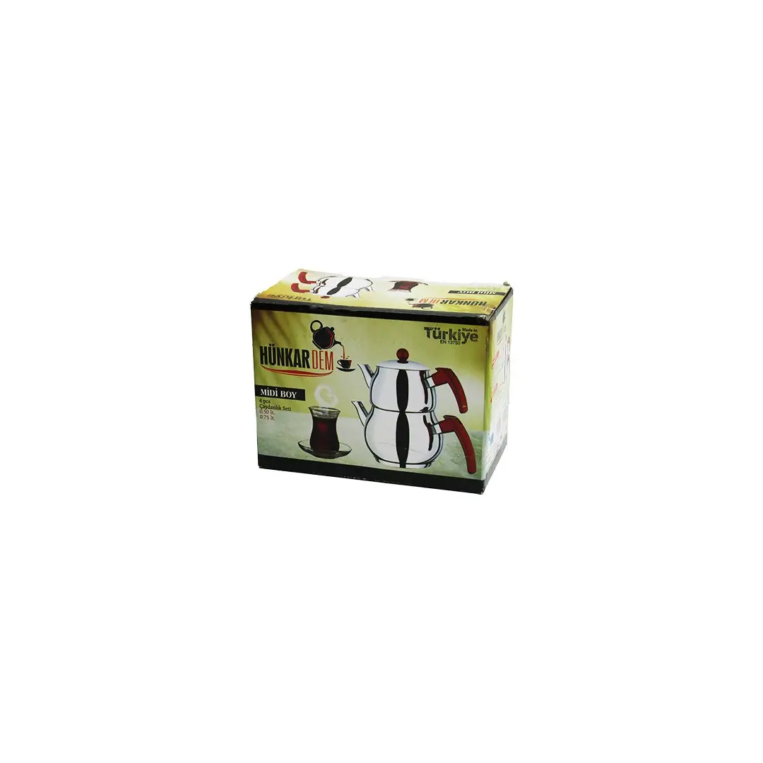 MİDİ BOY KÜRE ÇELİK ÇAYDANLIK SETİ RENKLİ BAKALİT KULP ÜST DEMLİK: 0.5LT - ALT SULUK: 0.75LT KENDİNDEN SÜZGEÇLİ (4745)