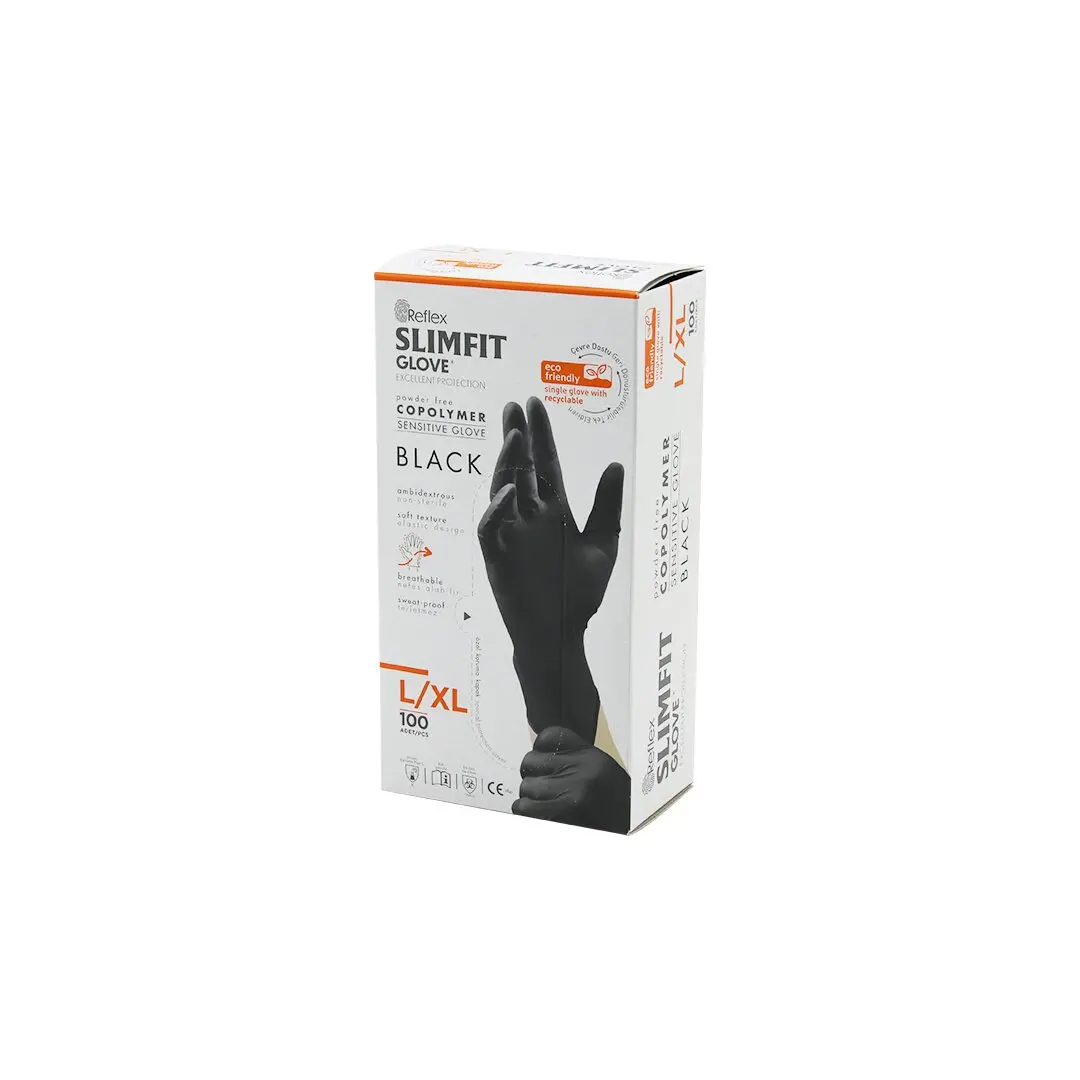 REFLEX SLİMFİT GLOVE KOD-031 L-XL SİYAH PUDRASIZ MUAYENE ELDİVEN 100LÜ (4745)