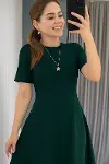 Kadın Kısa Kollu Bisiklet Yaka Maksi Boy Ithal Krep Elbise-2