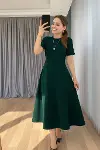 Kadın Kısa Kollu Bisiklet Yaka Maksi Boy Ithal Krep Elbise-3