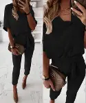 Kadın Kısa Kollu Yakalı önden Düğmeli Bürümcük Bluz Ve Pantolon Ikili Takım-1