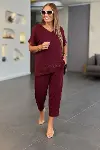 Kadın Kısa Kollu V Yakalı Pul Payetli Viskon Iki Iplik Bluz Ve Pantolon Ikili Takım-2