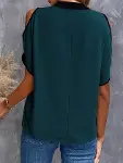 Kadın Kısa Kollu V Yakalı Ithal Krep Bluz-3