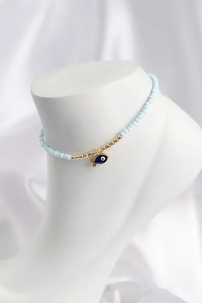 Mavi Renk Boncuklu Balık Figürlü Halhal TJ-HH1684