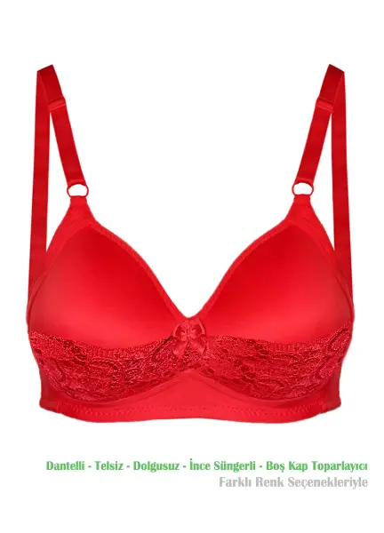 Alışveriş Meydanı Kadın Kırmızı Dantelli Toparlayıcı Küçültücü Balensiz Boş Kap Sütyen