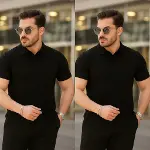 Erkek Kısa Kollu Yakalı çizgi Desenli Triko Bluz-3