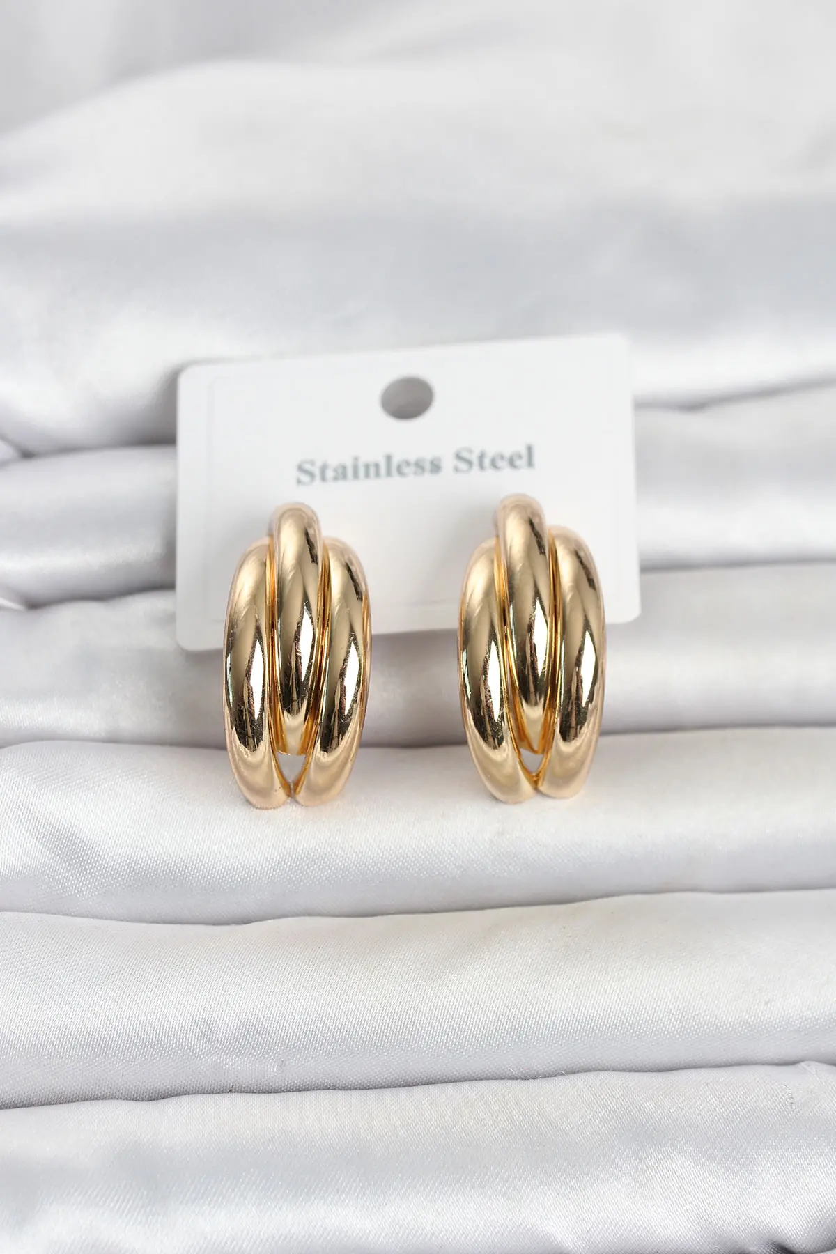 316L Çelik Gold Renk Yarım Halka Model Kadın Küpe TJ-BKP11801