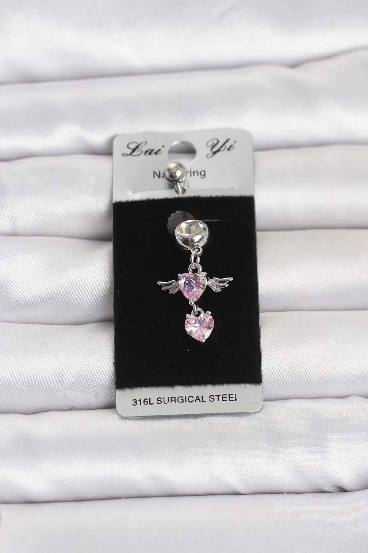 316L Cerrahi Çelik Pembe Zirkon Taşlı Kanat Model Göbek Piercing TJ-PR1405