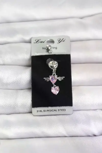 316L Cerrahi Çelik Pembe Zirkon Taşlı Kanat Model Göbek Piercing TJ-PR1405