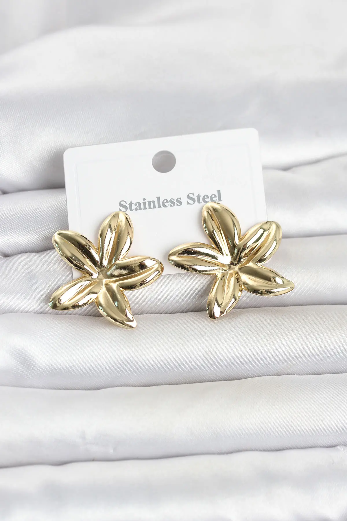 316L Çelik Gold Renk Lotus Çiçeği Model Kadın Küpe TJ-BKP11833