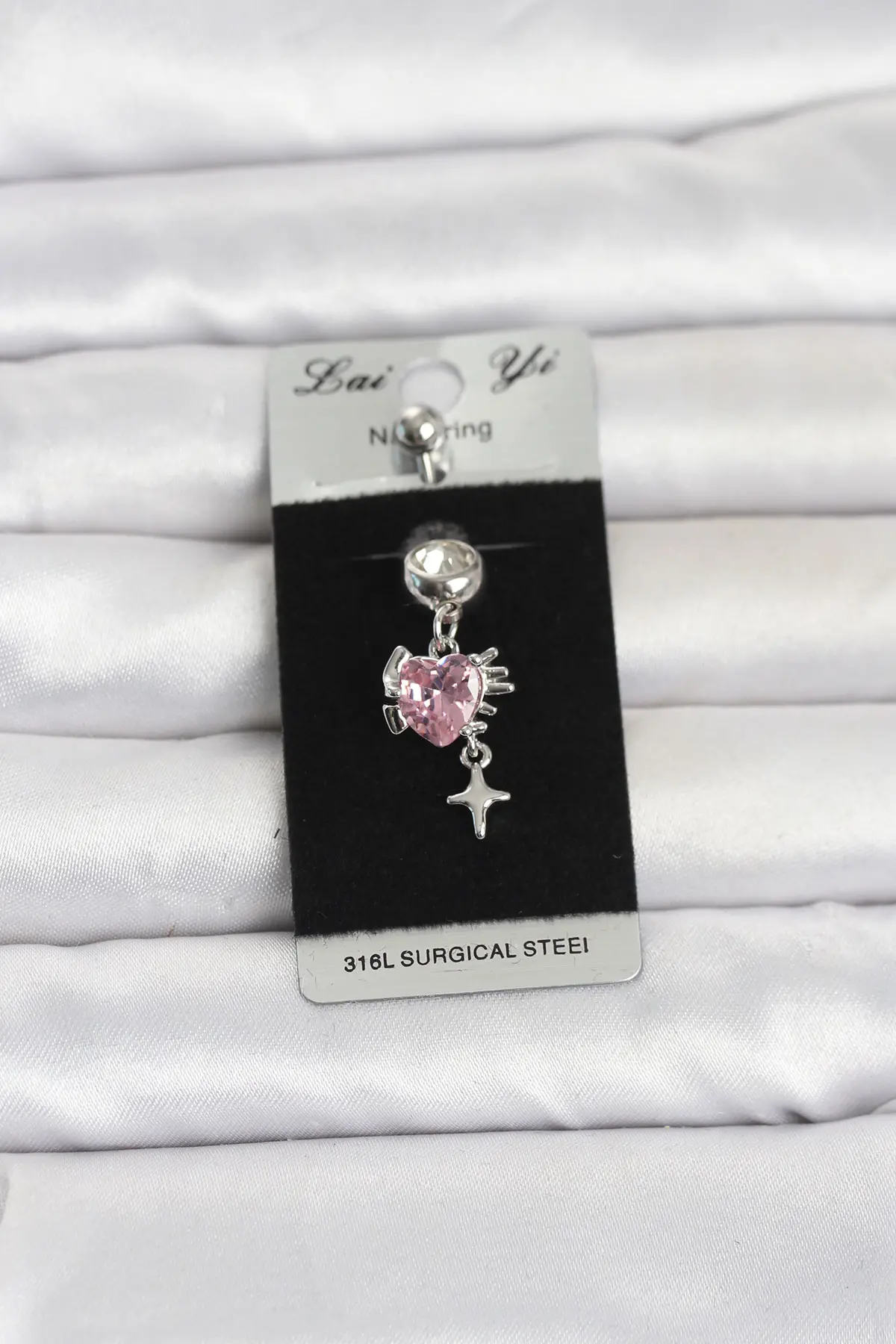 316L Cerrahi Çelik Pembe Zirkon Taşlı Model Göbek Piercing TJ-PR1408