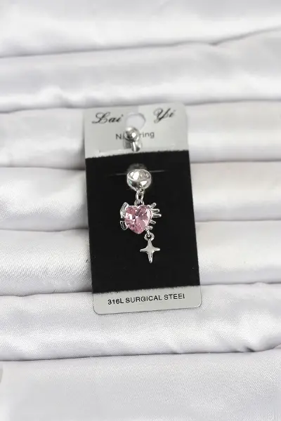 316L Cerrahi Çelik Pembe Zirkon Taşlı Model Göbek Piercing TJ-PR1408