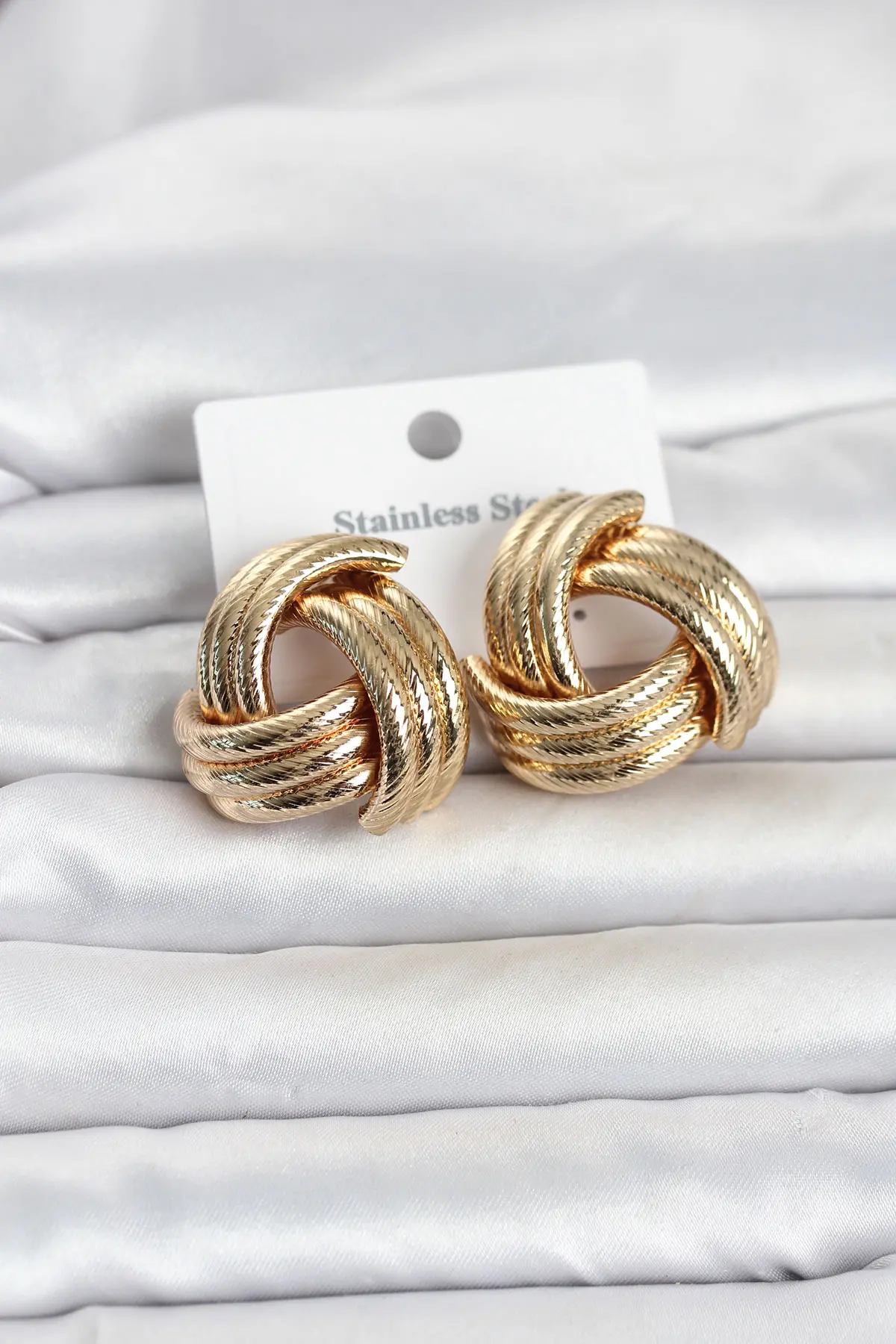 316L Çelik Gold Renk Sarmal Model Kadın Küpe TJ-BKP11841