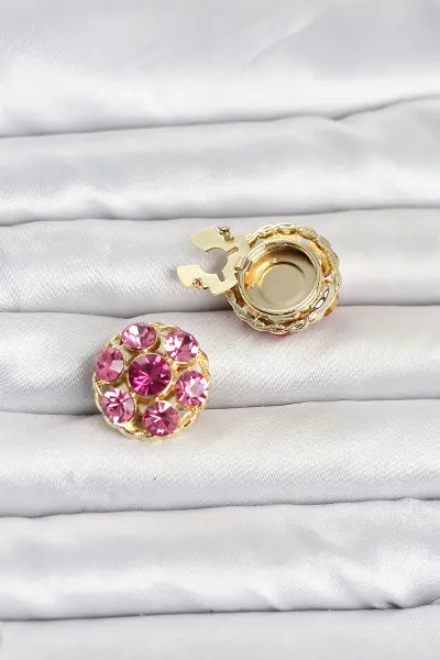 Pembe Zirkon Taşlı Düğme veya Manşet Broşu TJ-BR485