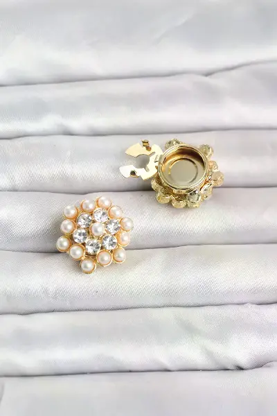 Zirkon Taşlı ve İncili Model Düğme veya Manşet Broşu TJ-BR482