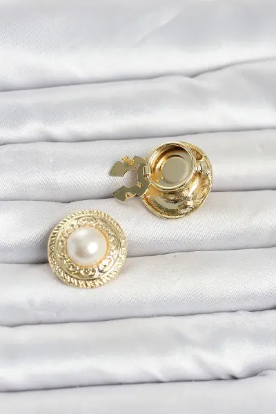 Gold Renk İncili Model Düğme veya Manşet Broşu TJ-BR487