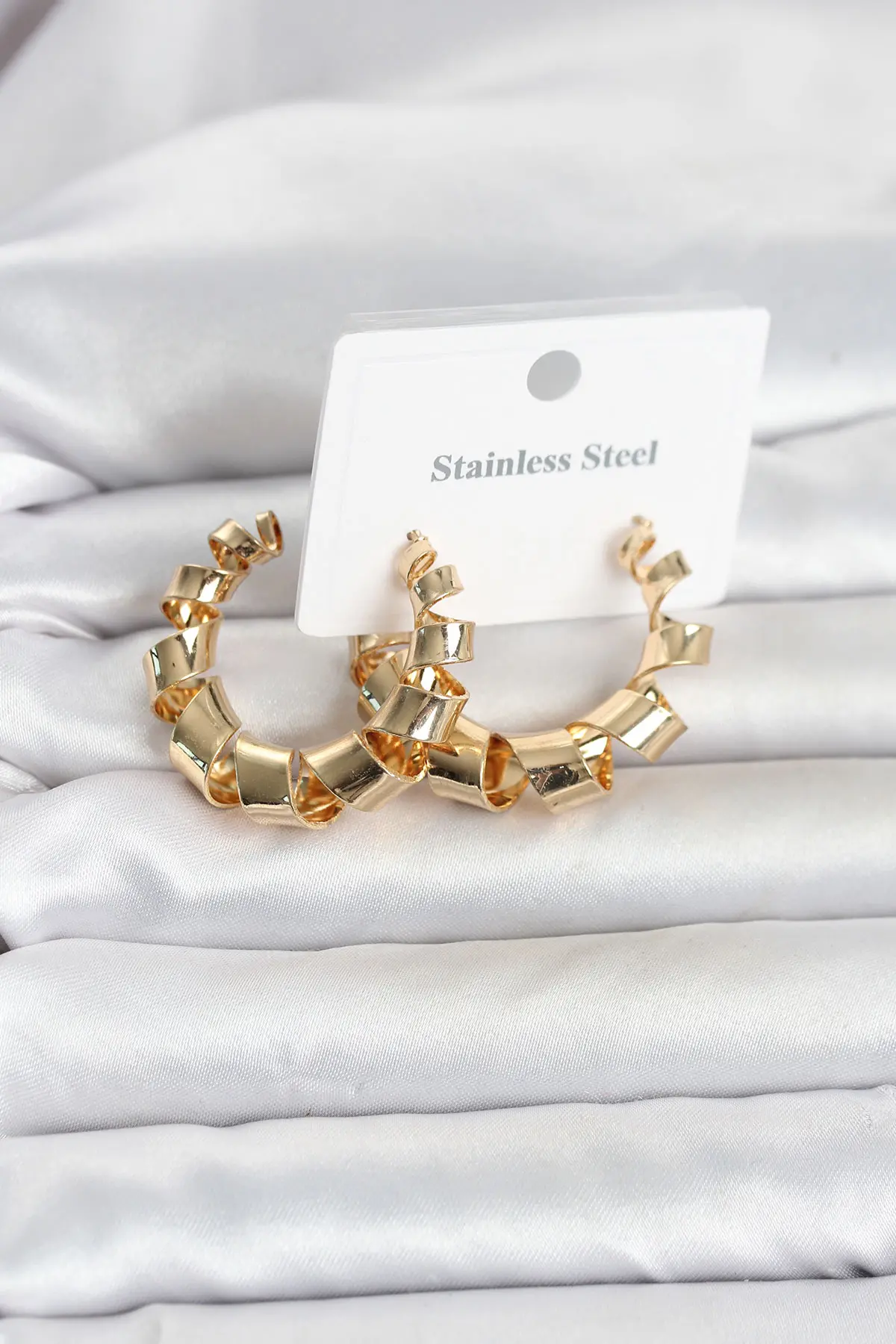 316L Çelik Gold Renk Spiral Halka Kadın Küpe TJ-BKP11823
