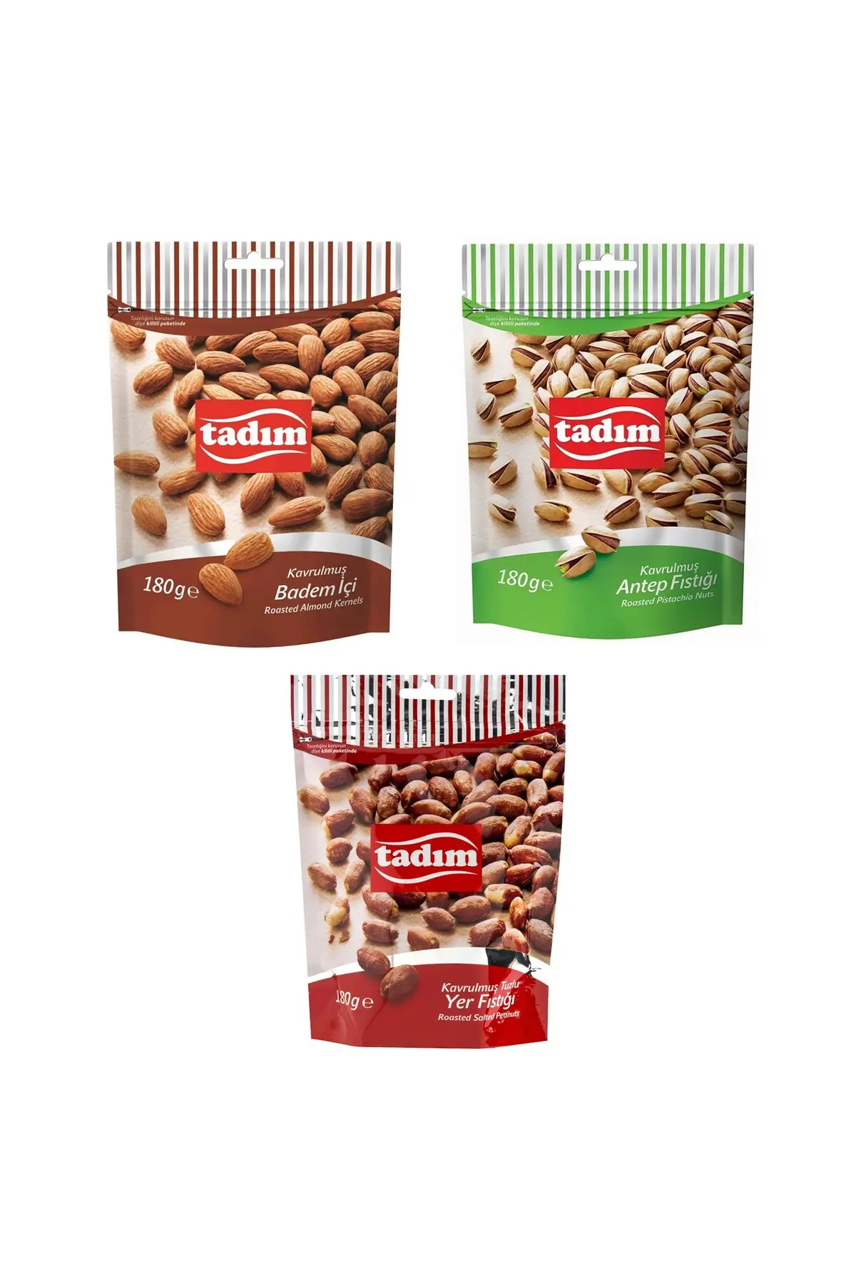 Badem-Antep Fıstığı-Yer Fıstığı 180 gr 3 lü Karma Paket